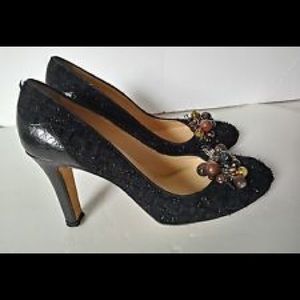 COLE HAAN CROCODILE EMBOSSED LEATHER BOUCLE BEADS